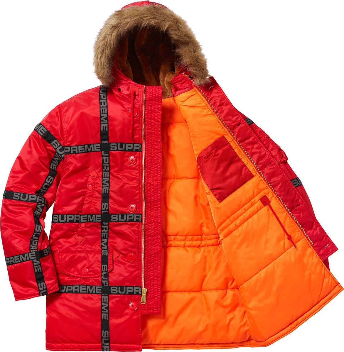 SUPREME LOGO TAPE N-3B PARKA WINTER JACKET RED Large NWT | eBay SUPREME LOGO TAPE N-3B PARKA WINTER JACKET RED Large NWT | eBay