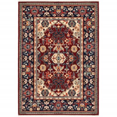6' X 9' Red Blue Orange And Beige Oriental Power Loom Stain Resistant Area Rug