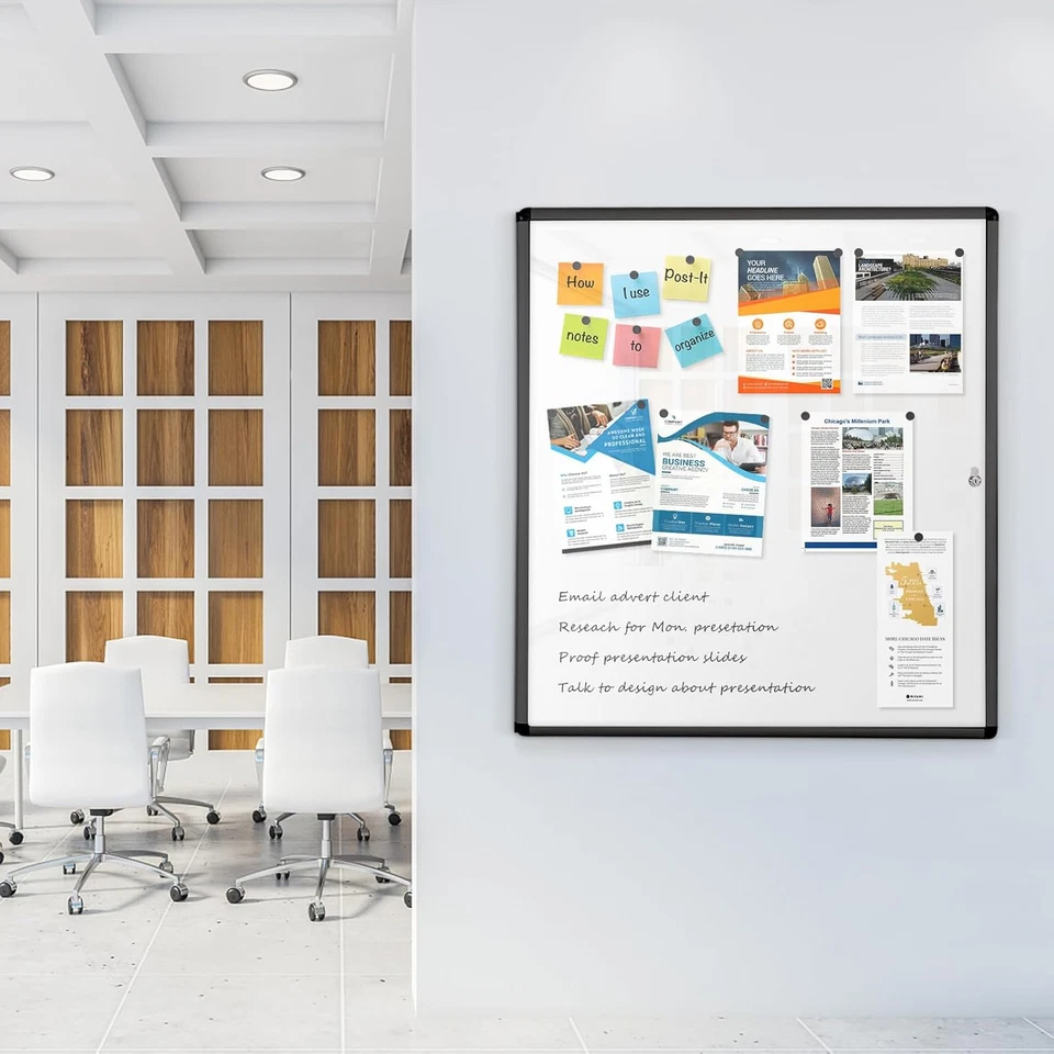 Swansea Enclosed Bulletin Board Black Frame Enclosed Display Case,With Magnets,F - Image 4 of 4