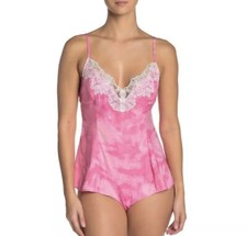 NWOT Free People Luella Printed Pink Bodysuit Size X Small V-Neck Lace Front