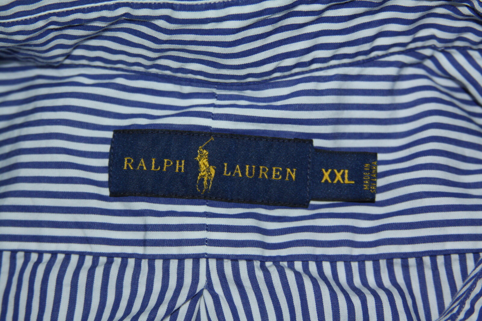 PONY Polo Ralph Lauren blu a righe rosse con bottoni a cavallo davanti camicia casual usata in ottime condizioni taglia XXL