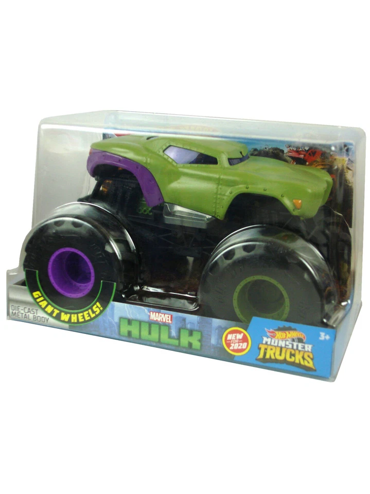 Hot Wheels Monster Trucks Hulk 1/24 Scale Giant Wheels Die-Cast Marvel New - Image 2 of 4
