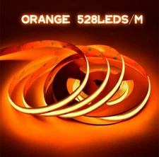 DC12V 16.4ft 10mm Wide Orange COB LED Light Strip 528leds/m Every 2.5cm Cuttable