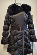 MANDARIN Stepp-Mantel - lange Jacke schwarz abnehmbarer Webpelz-Kragen Gr.42