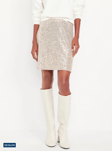 Old Navy Women’s Sequin Mini Skirt Champagne “Silver Shine” Size XS XXL 2X 3X - Picture 3 of 7