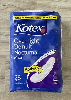 Vintage Kotex Overnight Pads With Wings 28 Count USA Maxi Bodyfit NOS 2000