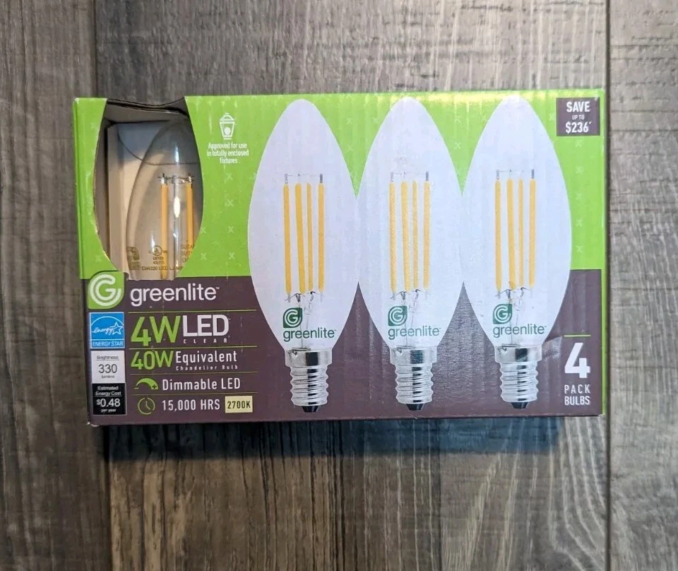 4 pack 40W E12 Greenlite Dimmable LED chandelier Ceiling Fan Candle Light Bulb - Image 2 of 4