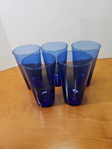 Set of 5 Libbey Cobalt Blue Tumbler Glasses Drinkware Barware Glassware Mint