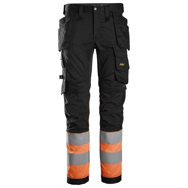 SNICKERS WORK TROUSERS 6234 HI-VIS CLASS 1 ORANGE, STRETCH FIT HOLSTER BLACK