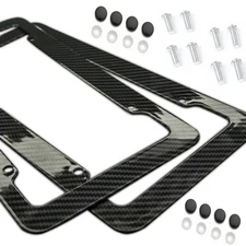 Plastic Carbon Fiber Style License Plate Frames For Front & Rear Braket 2pc Set
