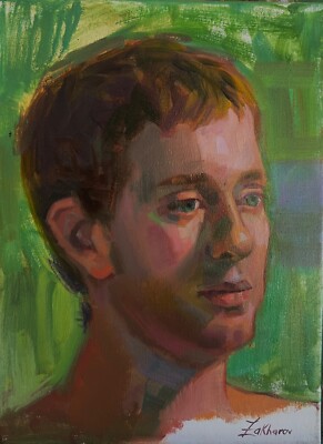 Original Oil Portrait Young Man Blonde Blue Eyes Art Contemporary Realism 