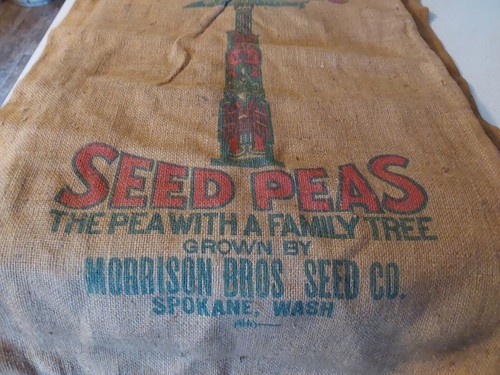 Vintage TOTEM POLE Seed Peas Large Burlap Sack Spokane, Washington - Picture 2 of 6