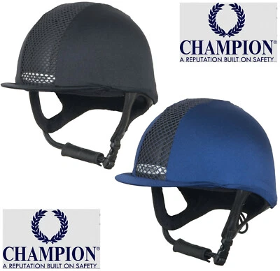 Champion Ventair Kappe Abdeckung dehnbar Netz Jockey Schädel Helm Mütze Seide schwarz/marineblau