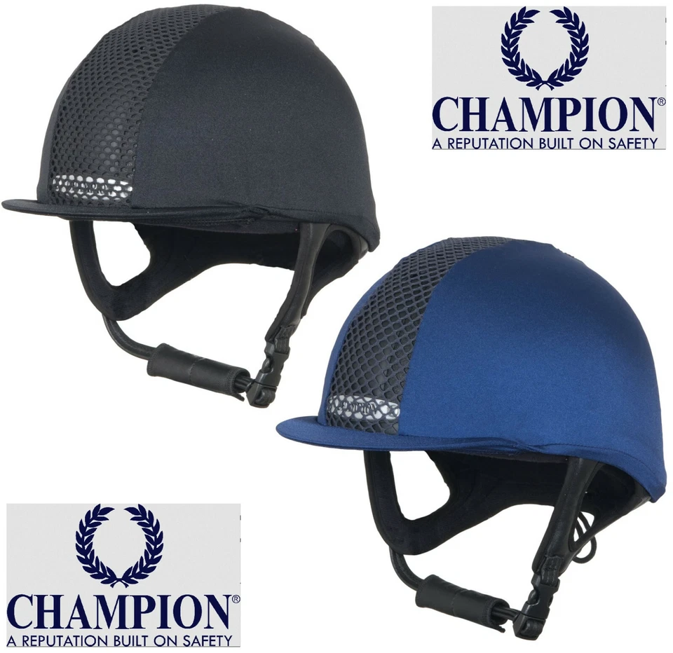 Champion Ventair Kappe Abdeckung dehnbar Netz Jockey Schädel Helm Mütze Seide schwarz/marineblau