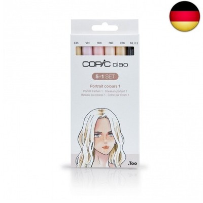 COPIC Ciao 5+1 Set ''Portrait Colours 1'', 5 Twin Marker mit einer mittelbreiten