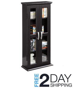 Bookcase With Glass Doors Wood Bookshelf Furniture Living Room