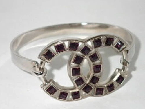 Bracciale CHANEL Bracciale Argento Strass Logo Marca Coco 08P In Scatola Vintage Raro