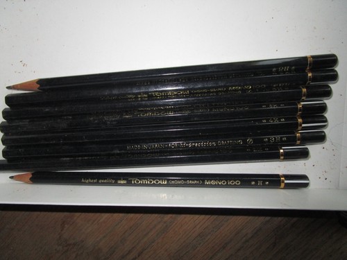8 Mostly NEW Tombow Mono100 H, 2H, 3H, 4H, 5H, 6H, 8H &9H for Hi Precision Draft - Picture 3 of 3