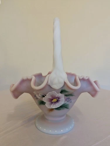 Fenton Glass Burmese Basket Hand Painted