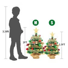 ༝2FT Tabletop Christmas Tree With Top Star Red Green Balls Ribbon Mini