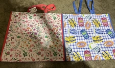 Lot Of Two TJ MAXX  REUSABLE SHOPPING TRAVEL TOTE BAGS Floral Fish As Shown
