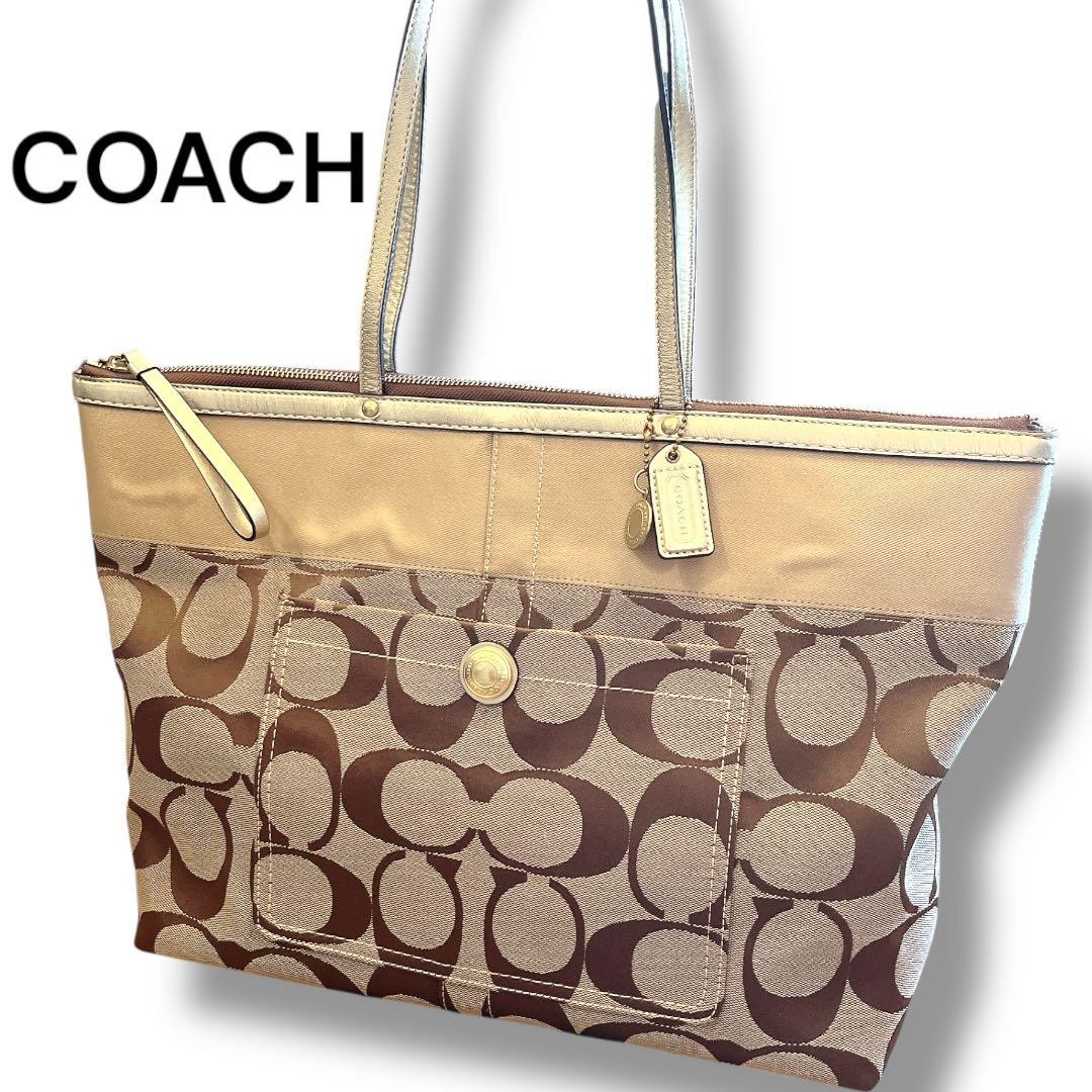 Coach Signature Tote Bag A4 Size Large Capacity Used
