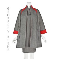 GEOFFREY BEENE Vntg Black & White Swing Coat w/Red Trim & Matching Dress SZ6
