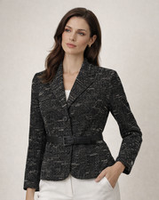 Anne Klein Black Belted Blazer Jacket Size 4 Cream Print Career Wear to Work NWT