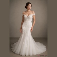 JUSTIN ALEXANDER OFF SHOULDER STILL WHITE WEDDING GOWN SIZE 12