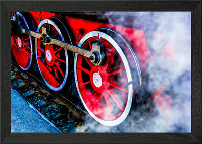 Red Wheels White Steam gerahmtes Wandbild Poster Leinwanddruck Bild