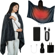 Cordless Heated Blanket, Cozy Portable Heated Blanket Battery Operated W/Hoodie,