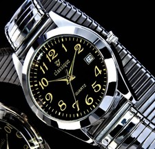 Damen Armband Uhr Edelstahl Zug Flex Band Schwarz Gold Silber Farbe Datum ZB-D6