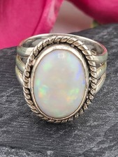 Full Cab White Australian Opal and 925 Sterling Silver Ring - Size 7