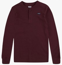 Levi's Boys Long Sleeve Henley Shirt Waffle Knit Red Size L