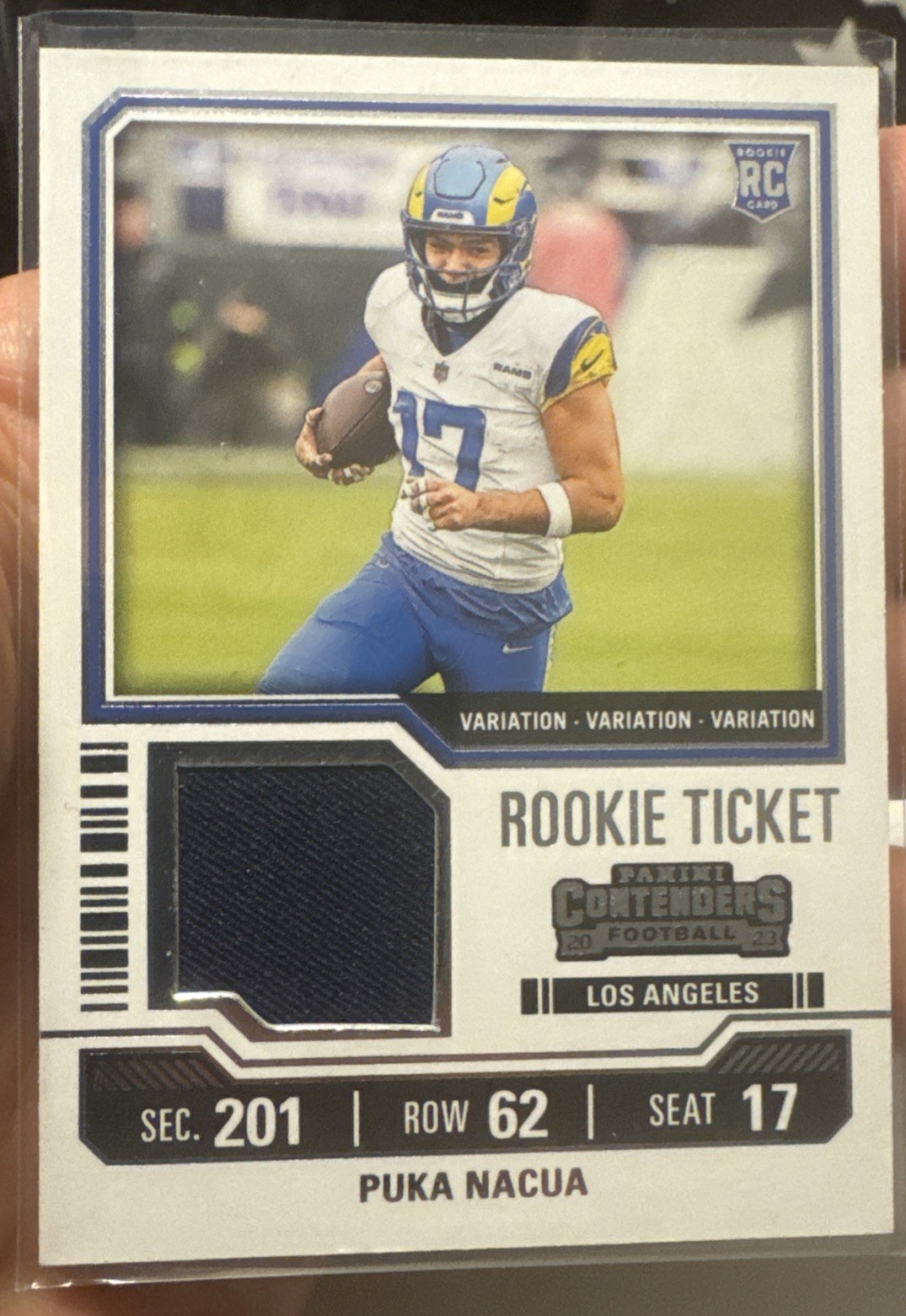 Puka Nacua RC 2023 Contenders Rookie Ticket Swatches #TS13 Rams