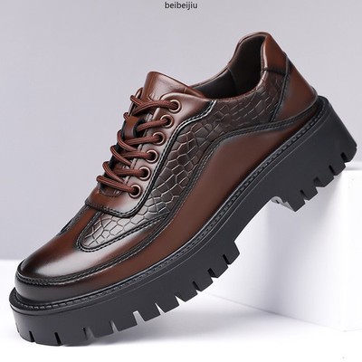 Mens Platform Dress Derby Leather Thick Sole Lace Up Wide Lace Up Business Shoes