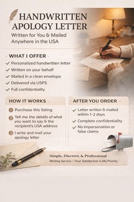 Handwritten Apology Letter   Written for You & Mailed in the USA