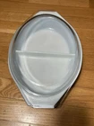 Vintage PYREX Black Snowflake 1.5 Quart Divided Casserole Dish with Clear Lid