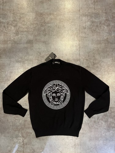 $1175 VERSACE Sweater Black Medusa Embroidery Crew Neck Pullover Size IT 52 /XL