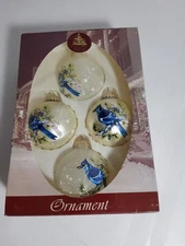Blue Jay Glass Christmas Ornaments Set of 4 Enchanted Forest Winter Birds Boxed