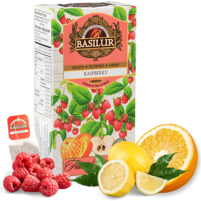 BASILUR Fruit Infusions Entkoffeinierter Früchtetee mit Himbeer, Zitronen 25x2g
