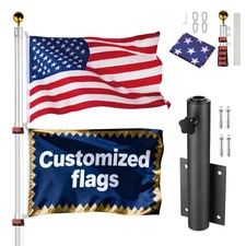 AplusChoice 20/25/30ft Telescoping Flagpole with Dock/Deck Mount Display Sign