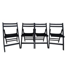 Set of 4 Folding Chair Event Chair Furniture Slatted Wood Black