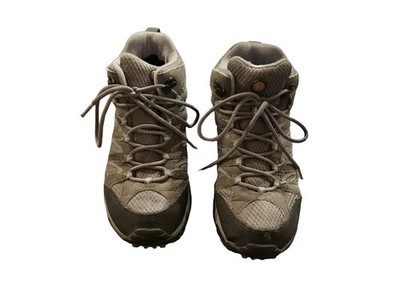Womens MERRELL Moab Mid Waterproof Hiking Work Boots-Granite/Periwinkle Size 8