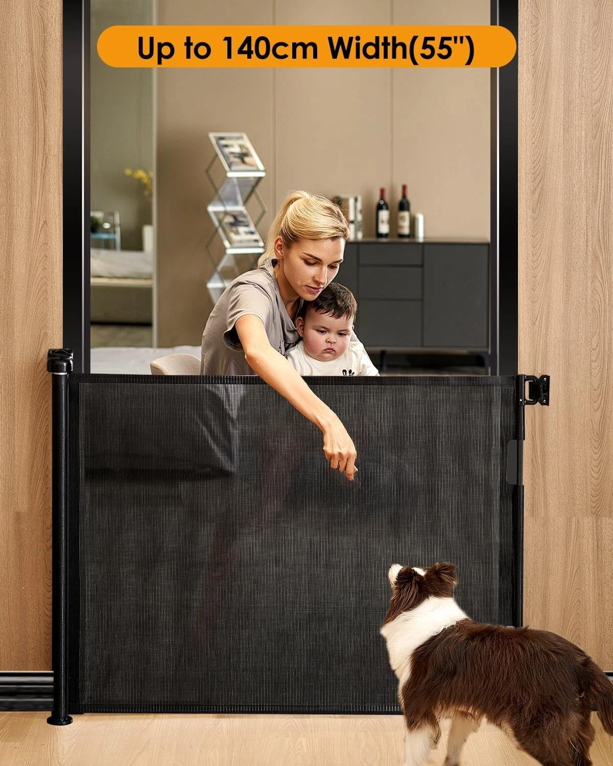 derimkcoa Retractable Baby Gate Black | Extra Wide 140cm Mesh Pet Safety Guard