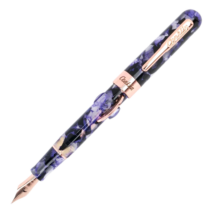 CONKLIN MARK TWAIN CRESCENT  FOUNTAIN PEN PURPLE FUSION ROSE GOLD TRIM FINE NIB