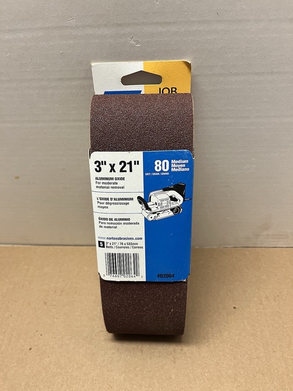 5 Pack Norton 3”x 21” 80 Grit (medium) Aluminium Oxide Portable Sanding Belts
