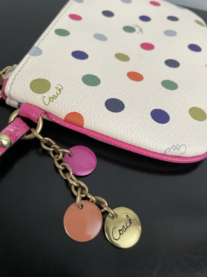 ТРЕНЕР белая кожа в горошек бумажник застежки кошелек с ремешком золото оборудование, ремень - Изображение 3 из 4