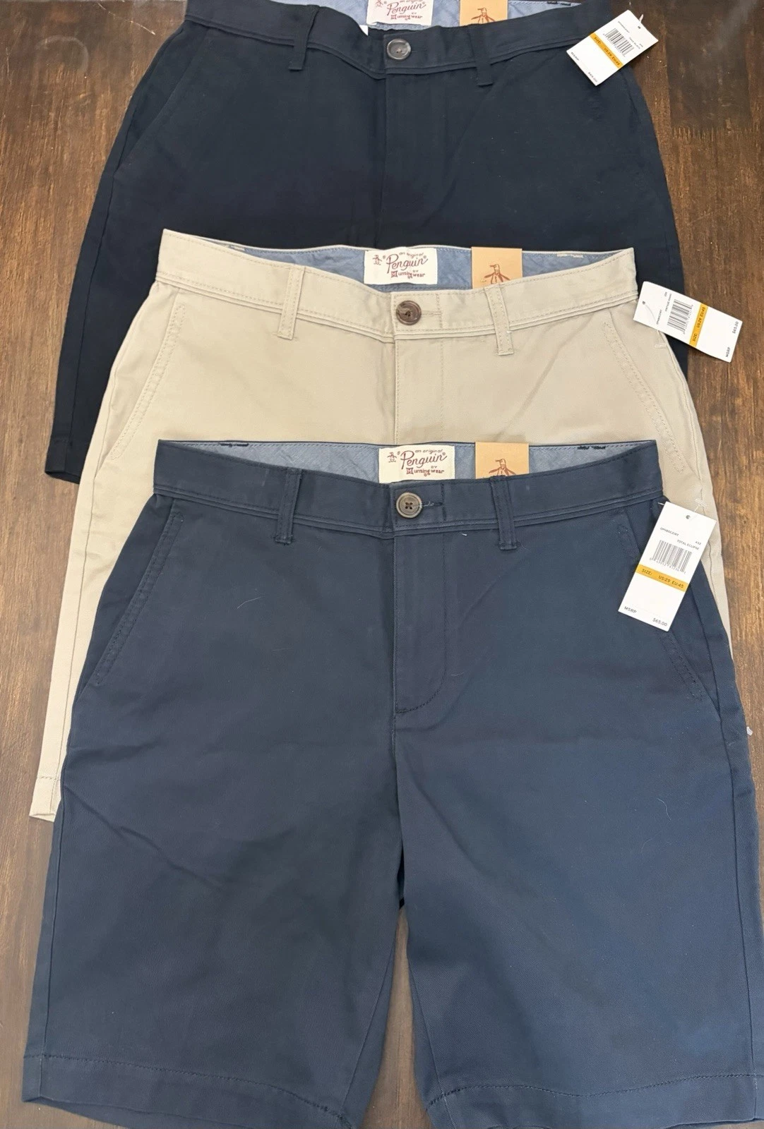 (3) NWT $65 Original Penguin Size 29 Shorts Khaki, Blue, Black $195 Total Lot
