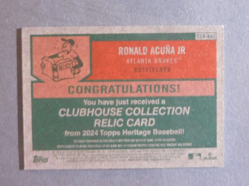 2024 Topps Heritage C.C. Game Used Memorabilia - Ronald Acuna Jr. - #CCR-RAC - Picture 2 of 2